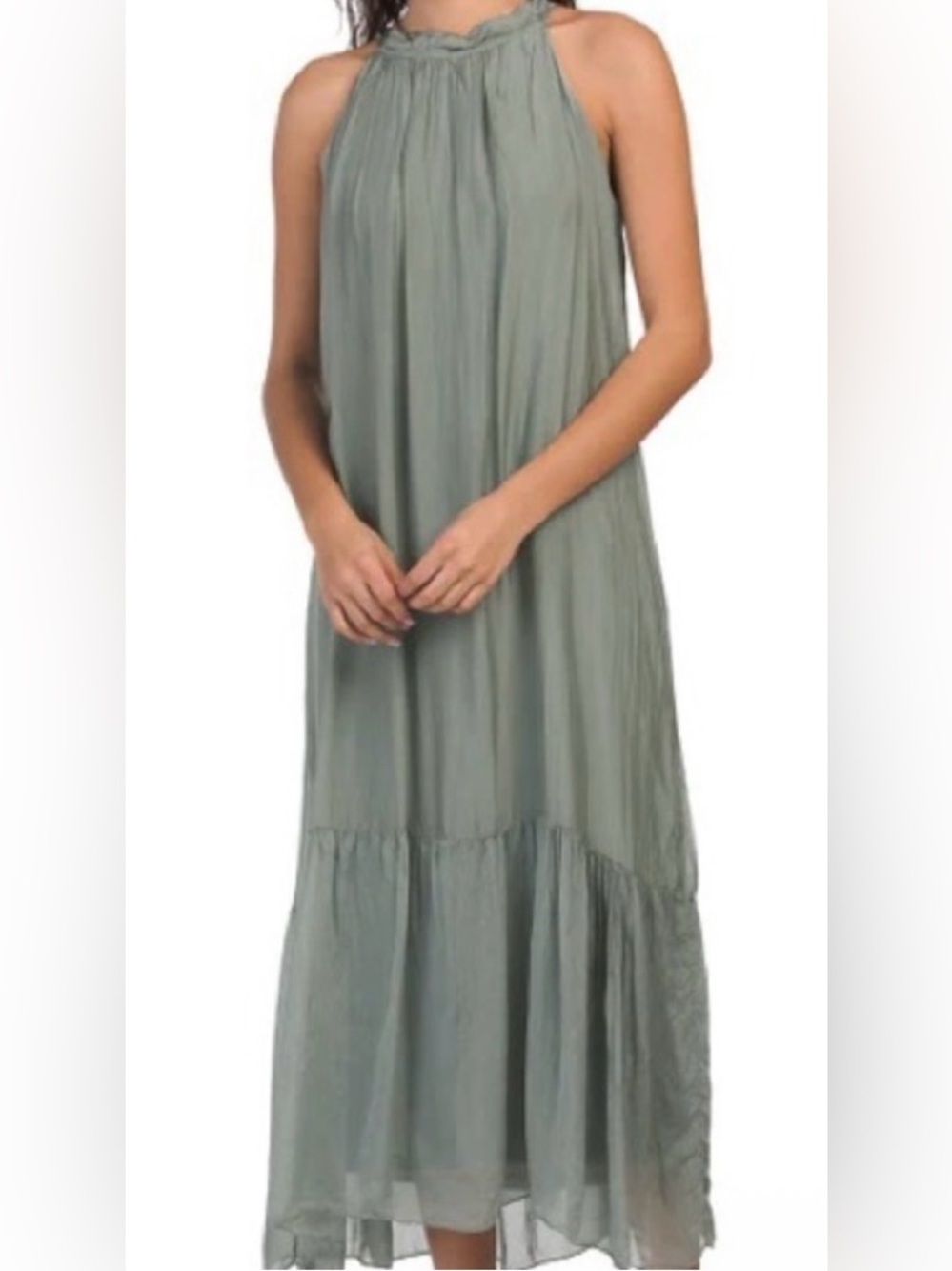 Lara Guidotti Sleeveless Sage Halter Maxi Dress (viscose/ Silk)